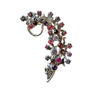 Vintage Monet Leaf Rhinestone Brooch. Silver Tone